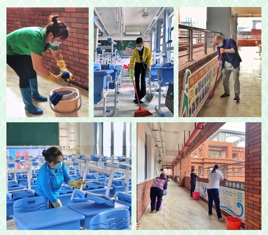石门实验学校进行校园全面清洁消毒。 石门实验学校进行校园全面清洁消毒。