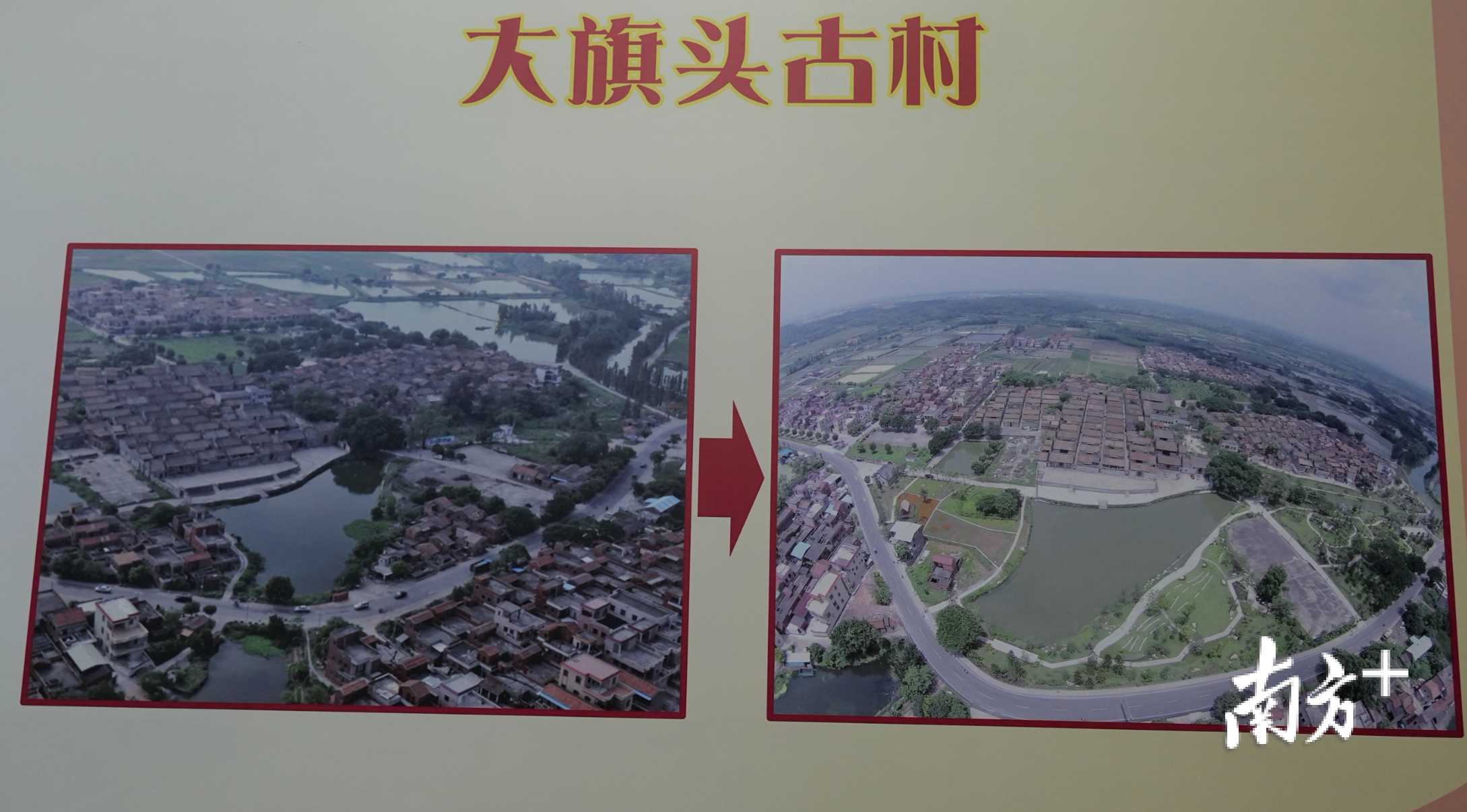 新旗村委会内专门展示大旗头古村在2015年古村活化升级前后的旧貌与新容。林洛峰 摄