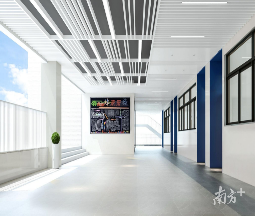 学校“四室一厅” 大走廊空间建设效果图。