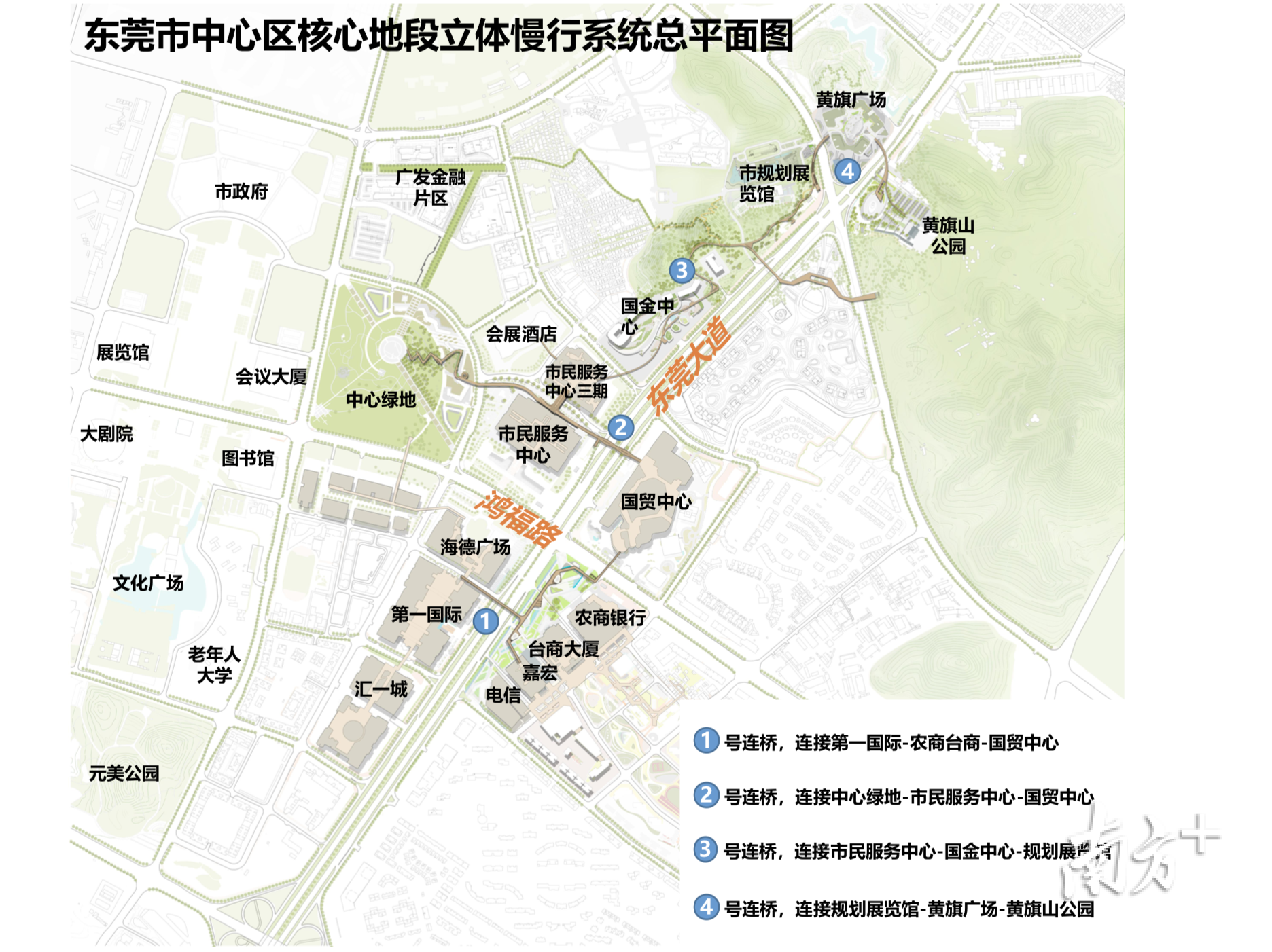 东莞市中心区核心地段立体慢行系统总平面图