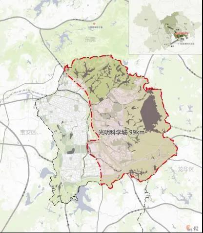 光明科学城区位与规划范围示意图