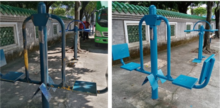 白沙公园后门公共健身器材翻新前后对照 白沙公园后门公共健身器材翻新前后对照