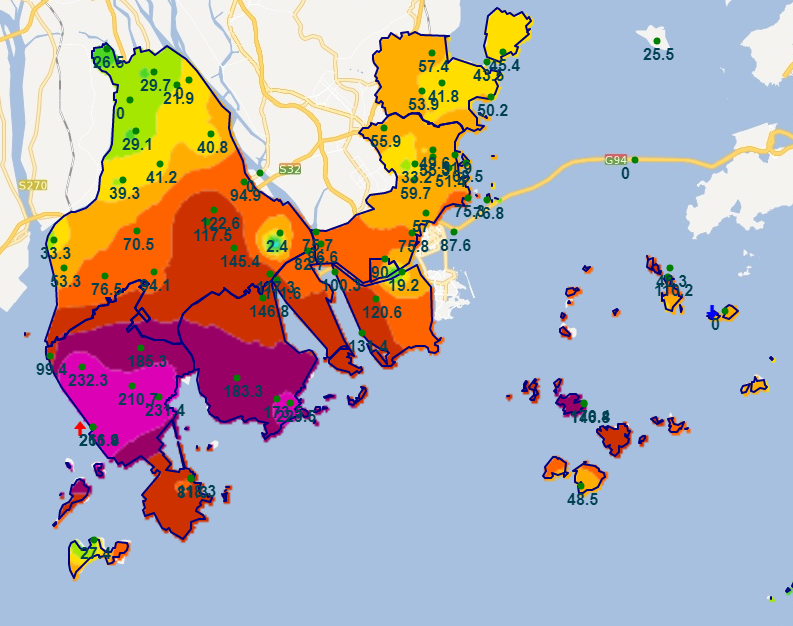 2019年8月25-26日24小时雨量统计
