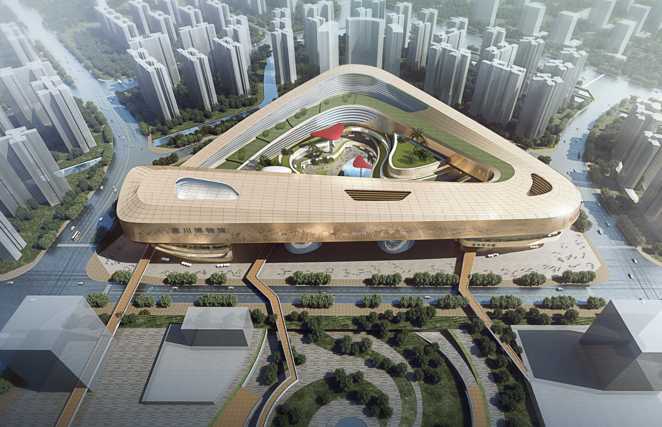 气势磅礴的建川新中国百年博物馆效果图。佛山西站枢纽新城供图