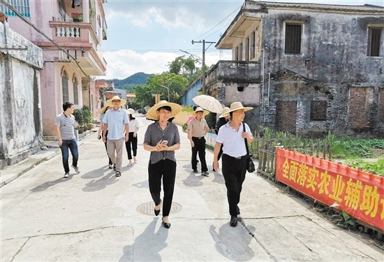 三江镇临步村党支部书记陈齐安(前排左一)为上级调研组介绍村情。 三江镇临步村党支部书记陈齐安(前排左一)为上级调研组介绍村情。