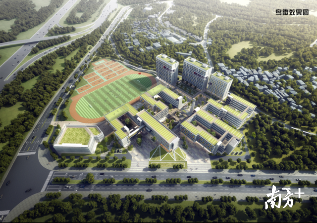 东莞市松山湖北区学校鸟瞰图。 东莞市松山湖北区学校鸟瞰图。