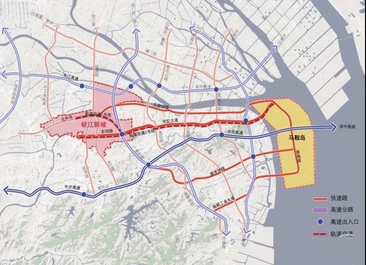 岐江新城与翠亨新区交通联系图。 岐江新城与翠亨新区交通联系图。