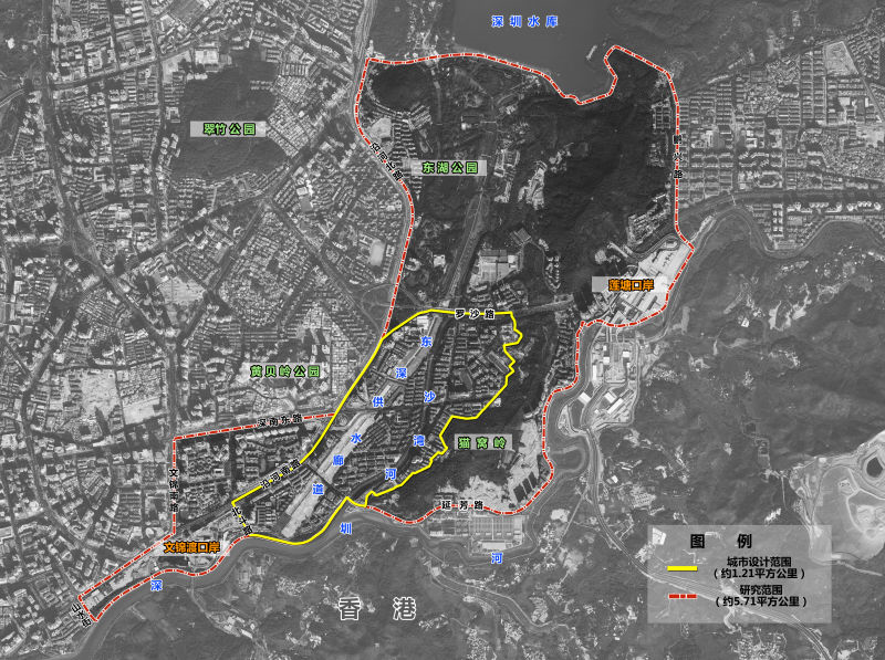 规划研究范围与城市设计范围示意图