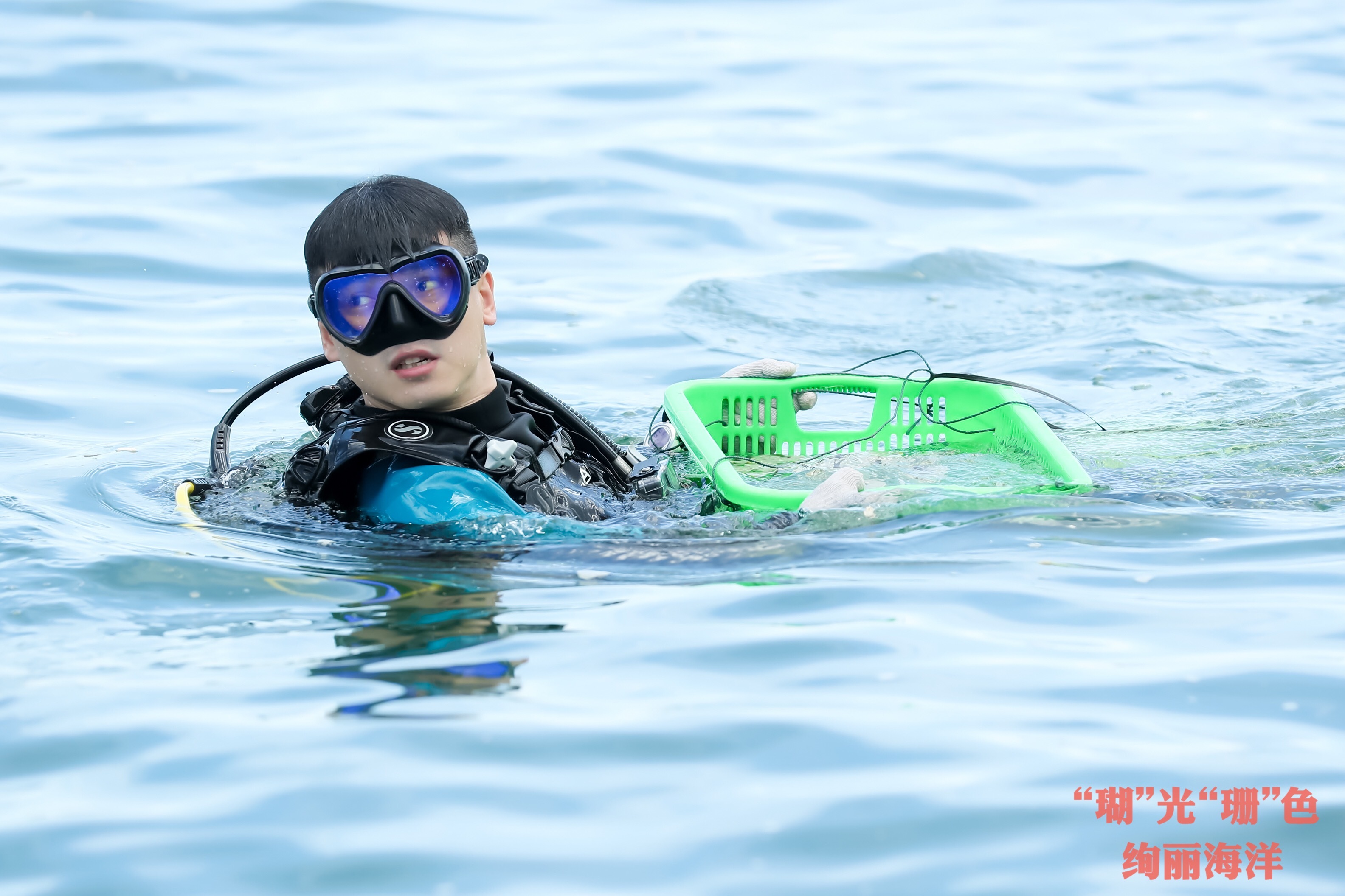 志愿者准备将珊瑚种苗种植到深圳大鹏海域