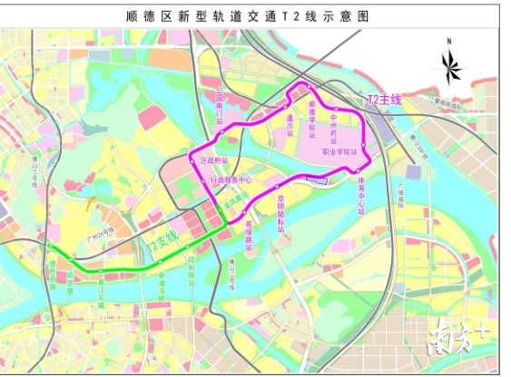 项目示意图。图源自佛山市顺德区低运量新型轨道交通T2线一期工程可行性研究报告公告。