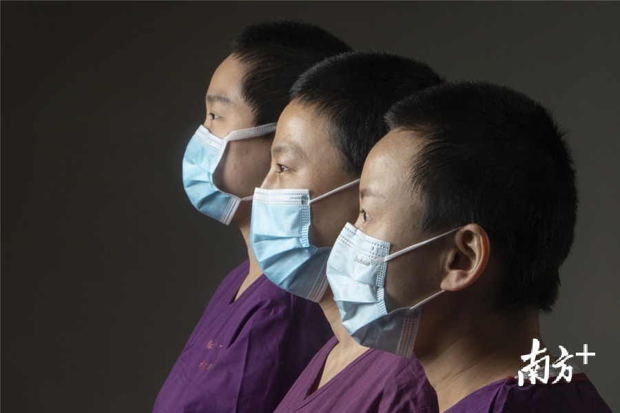 2020年3月1日在武汉拍摄的西安交通大学第二附属医院医疗队医生张美真、护士郝会香和韦飞(从左至右）。 刘宇 摄