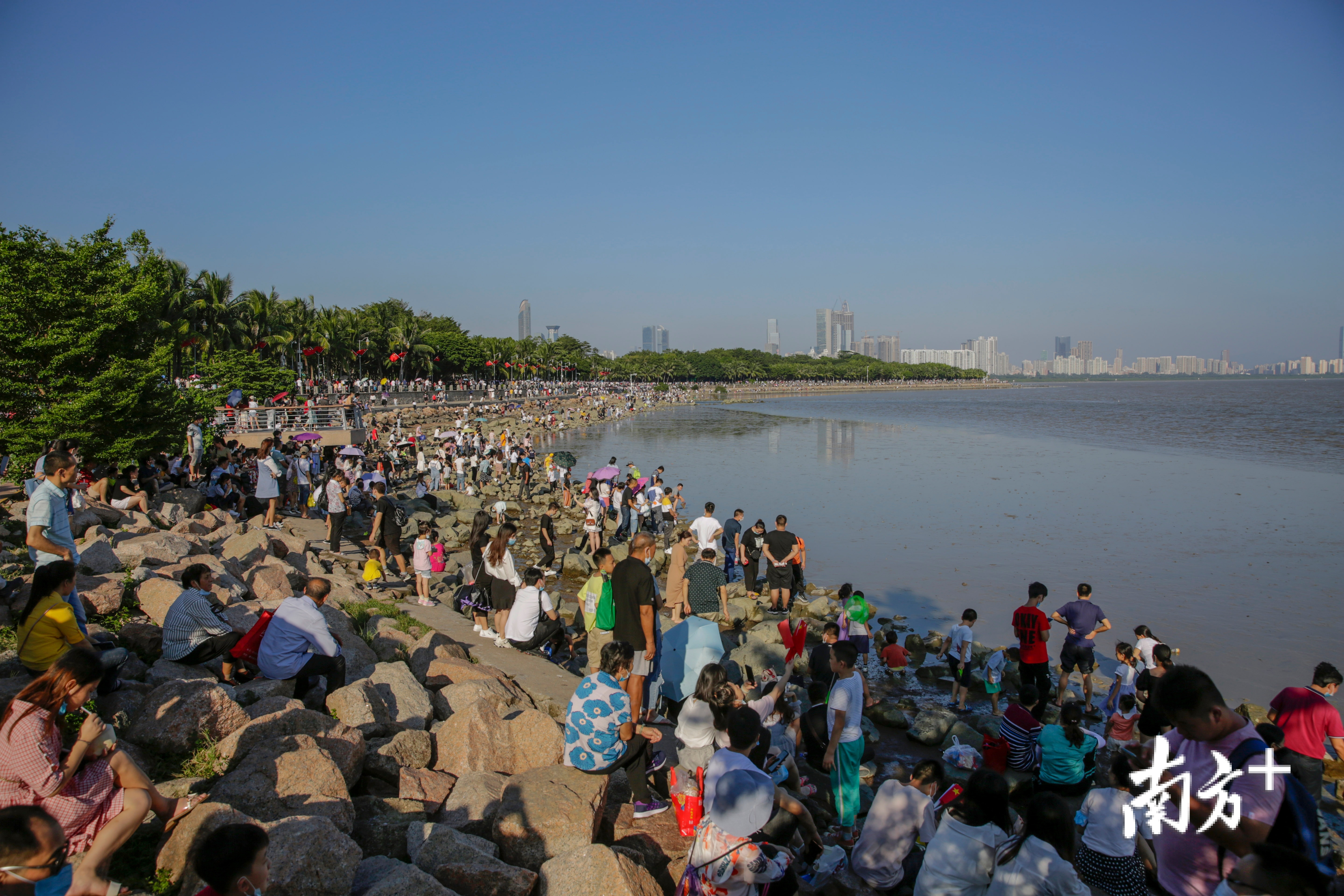  深圳湾公园人头攒动，短时出现人流相对集中。图为市民在深圳湾公园游玩。