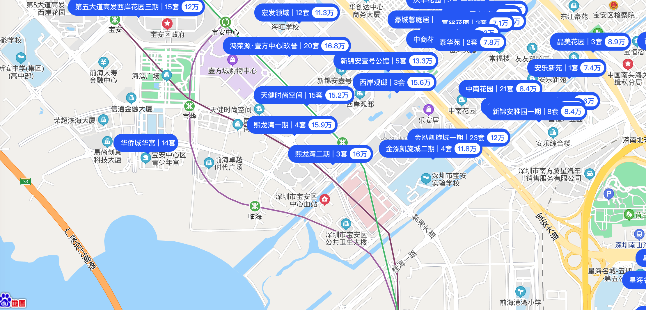  前海片区二手住宅部分小区销售均价