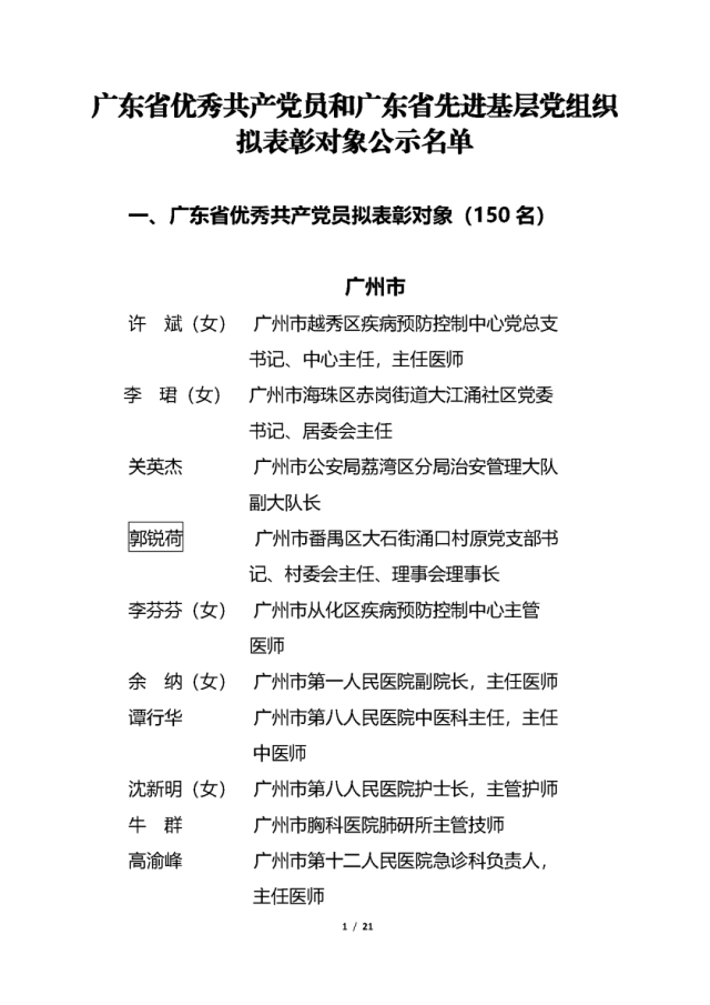 表彰|重磅 | 广东公示！广州这些集体、个人入选拟表彰名单！