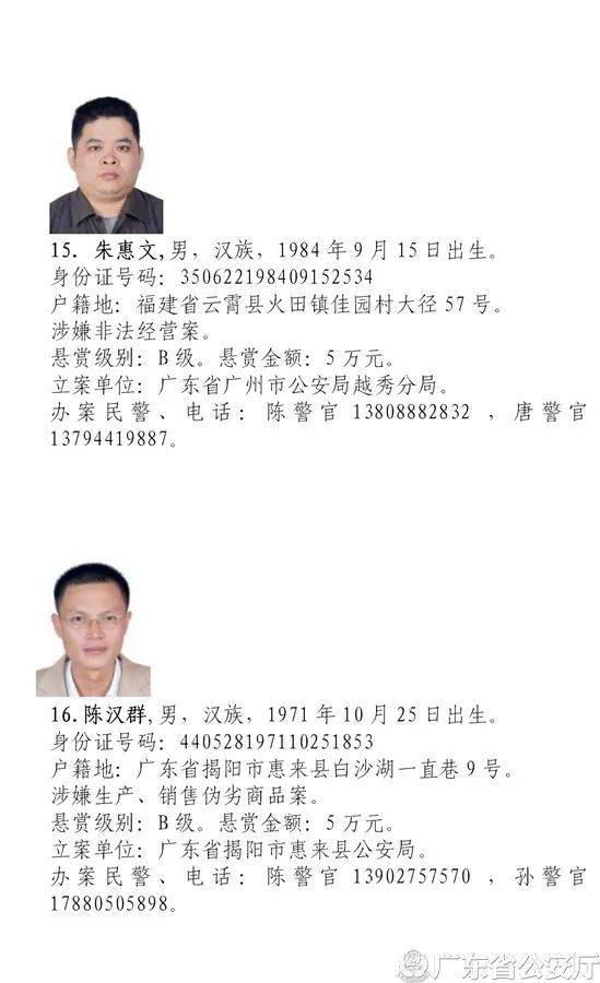 悬赏|最高奖10万元！广东公安悬赏通缉50名涉烟逃犯