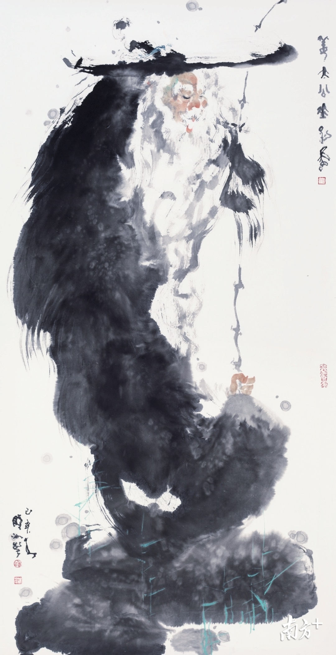 钟汝荣 《姜太公座钩图》(国画) 138×69cm