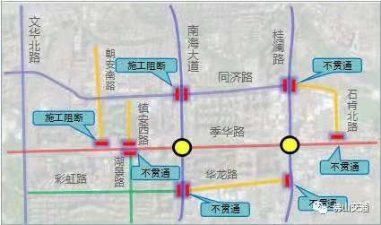 两堵点周边交通不顺畅。 两堵点周边交通不顺畅。