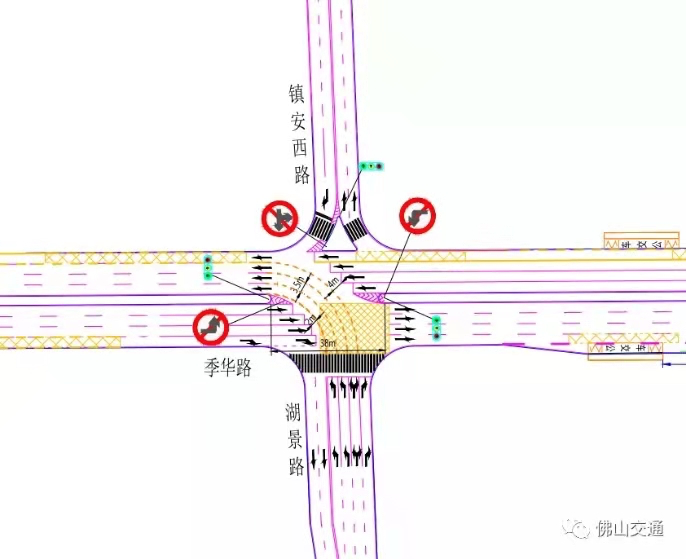 季华路-湖景路路口交通示意图。 季华路-湖景路路口交通示意图。