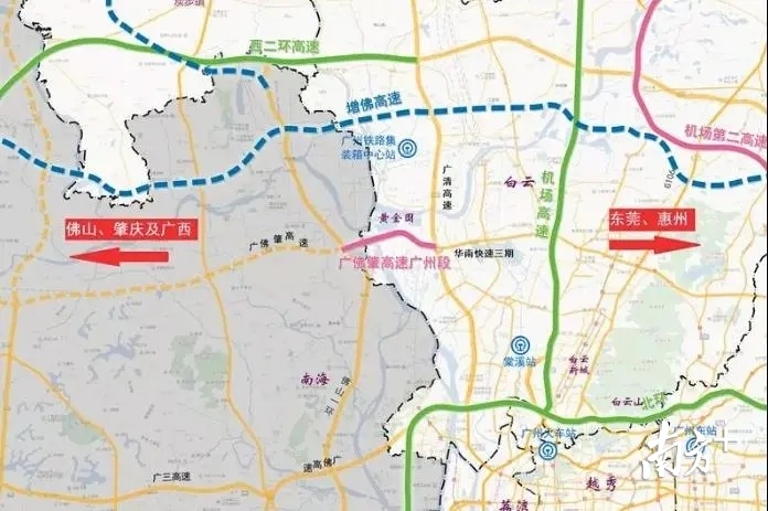▲ 广佛肇高速广州段路线图