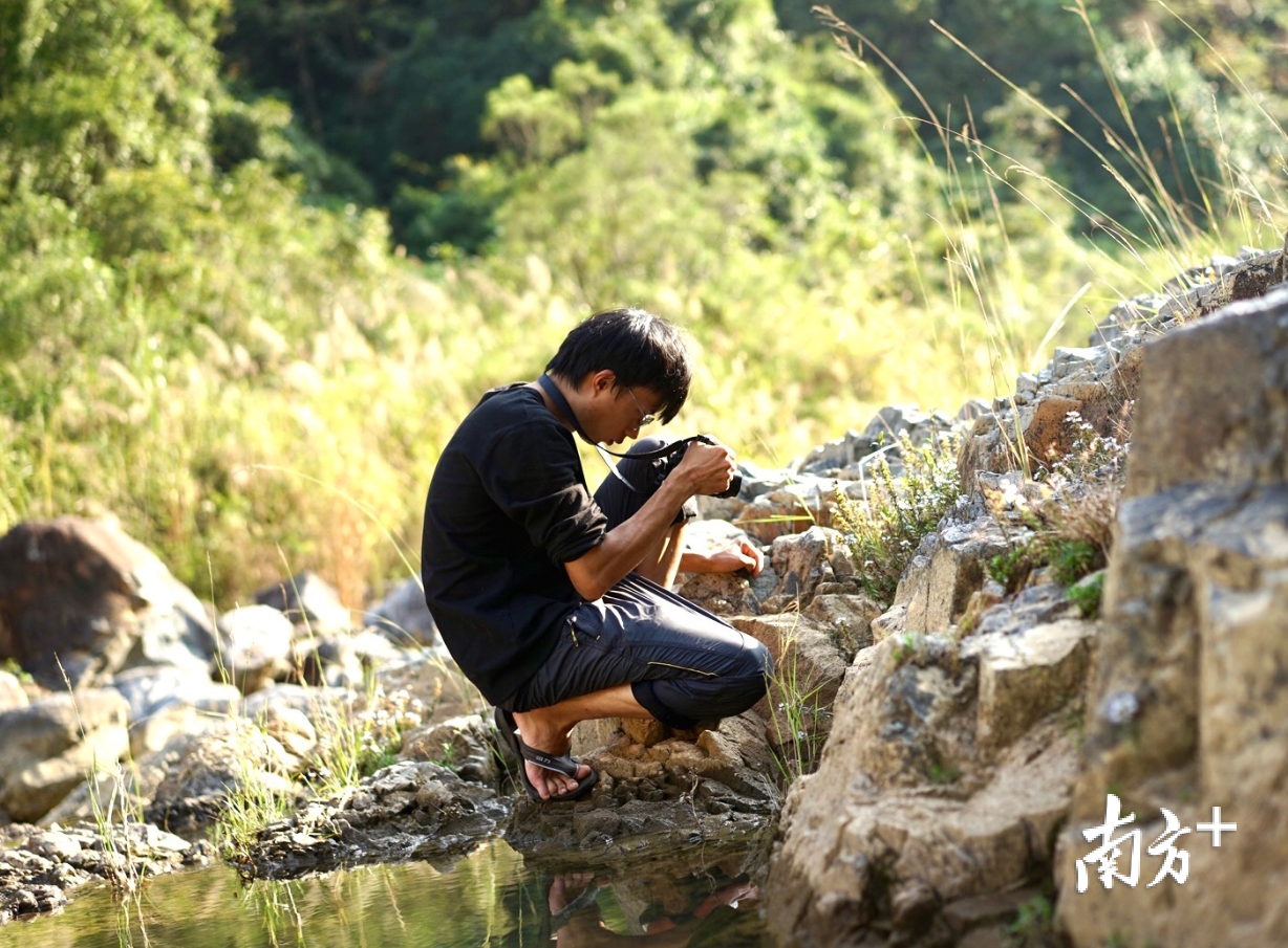 丁剑鸿在野外拍摄植物。受访者供图