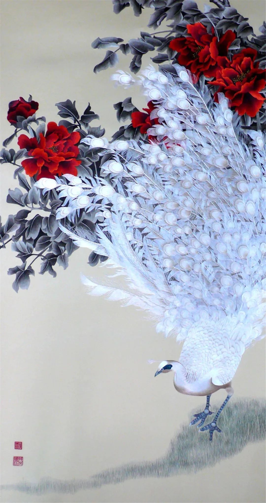 ▲孔雀牡丹图 ▲孔雀牡丹图