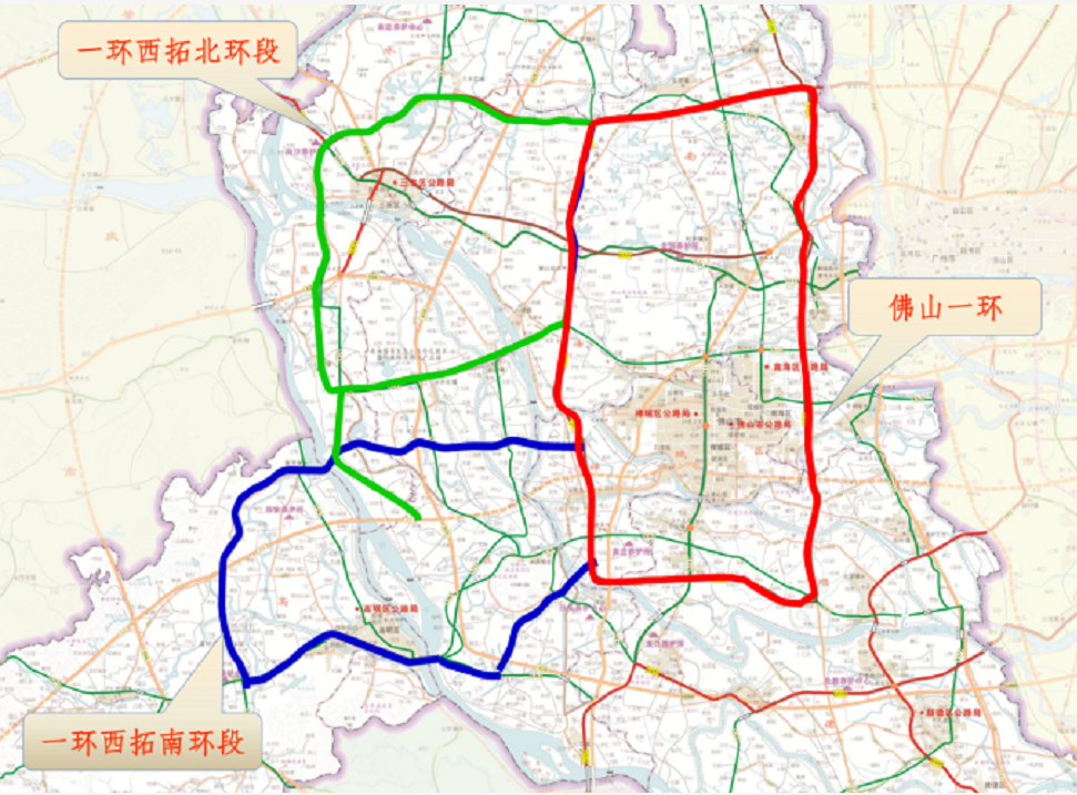 蓝色部分是佛山一环西拓南环段。资料图片