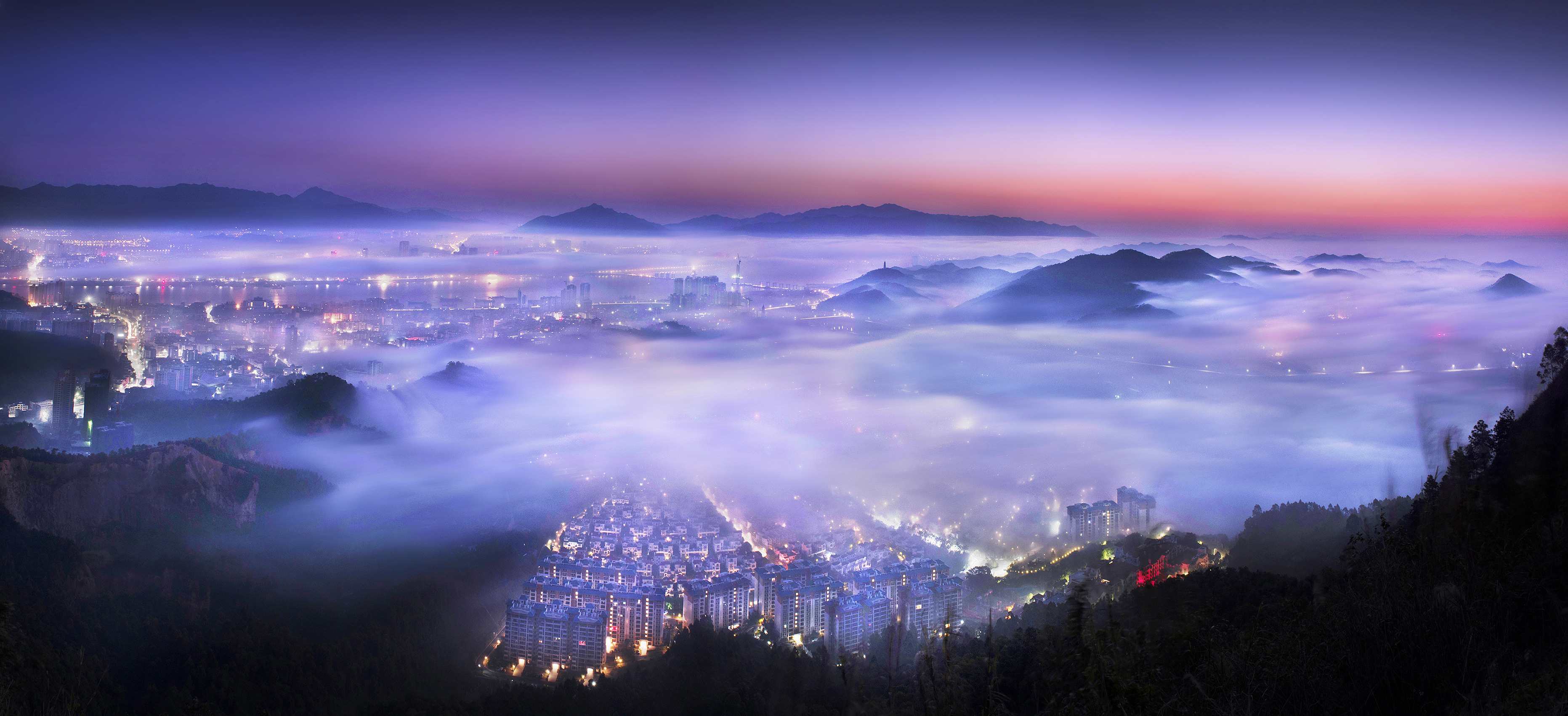 砚阳湖夜景图片