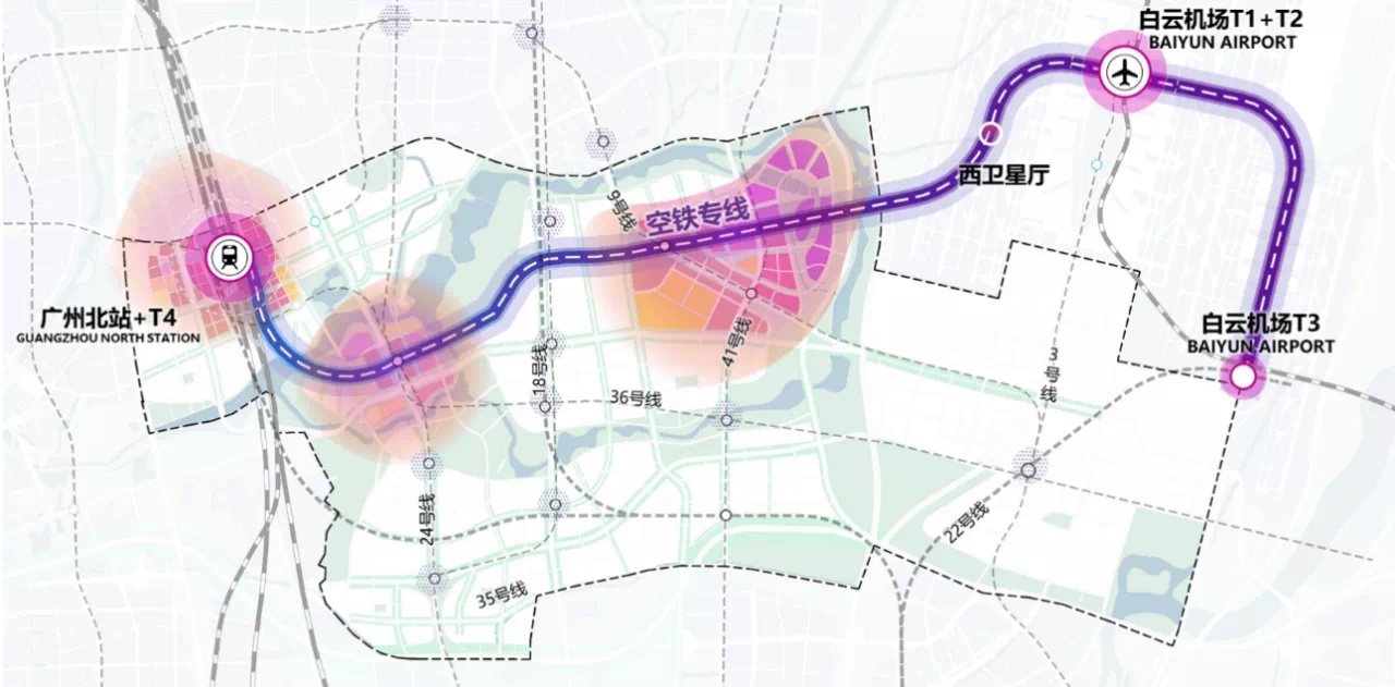 空铁枢纽与空铁专线示意