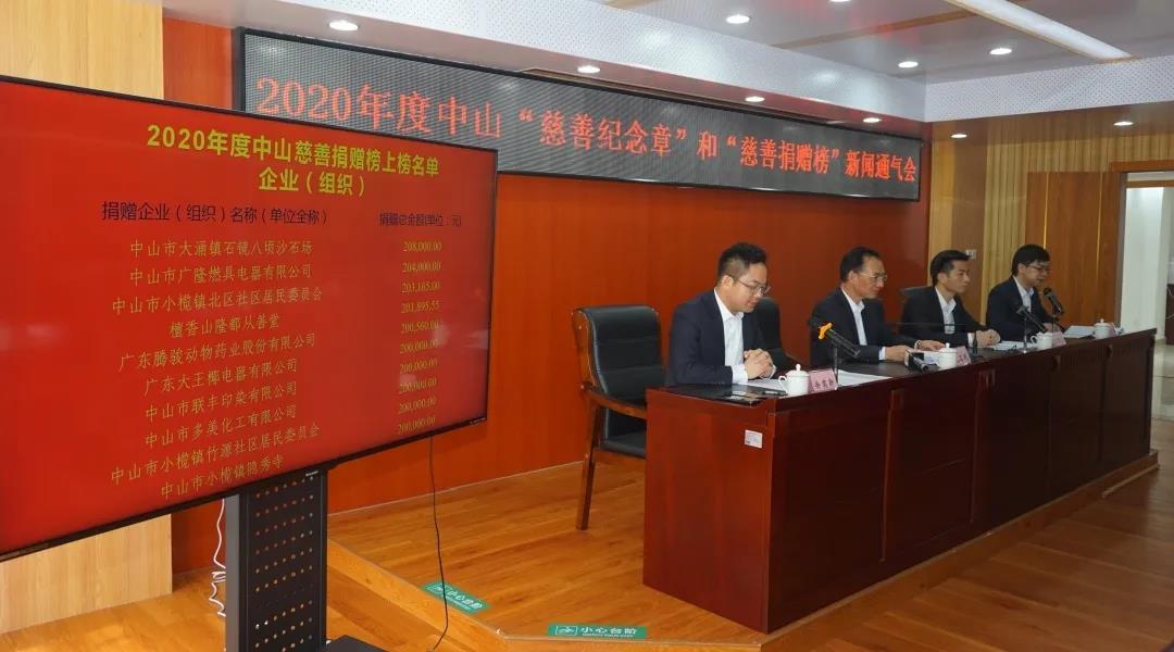 屏幕滚动播放2020年度中山慈善捐赠榜上榜名单