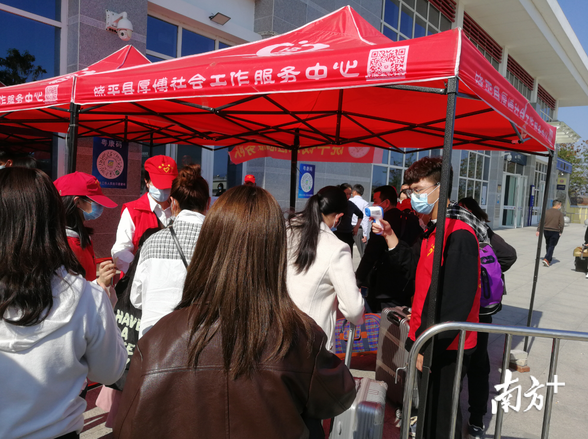 志愿者们在高铁站协助安检、测体温。受访者供图 志愿者们在高铁站协助安检、测体温。受访者供图