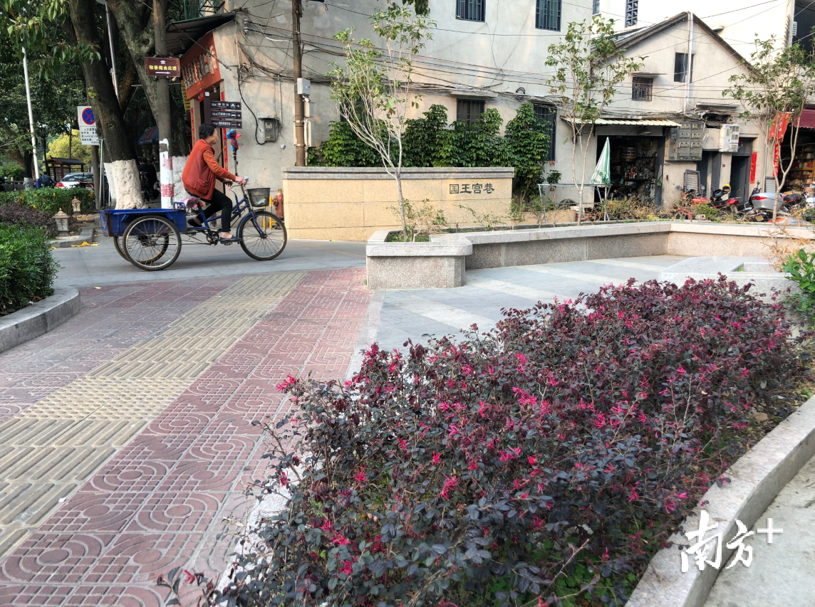 湘桥区国王宫巷口从停车乱象多发地变身小花园，车辆来往更加安全通畅。黄敏璇 摄