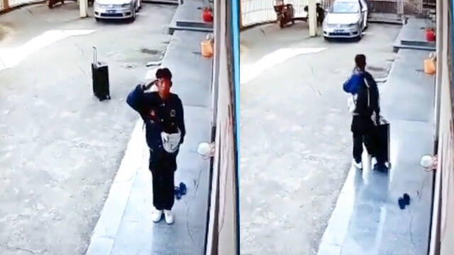 返校时父母不在家男孩对着摄像头敬礼，网友：好暖心的儿子