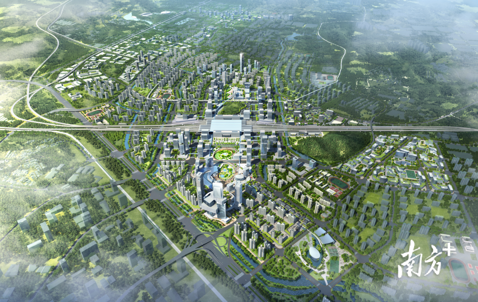 佛山西站枢纽新城概念图。