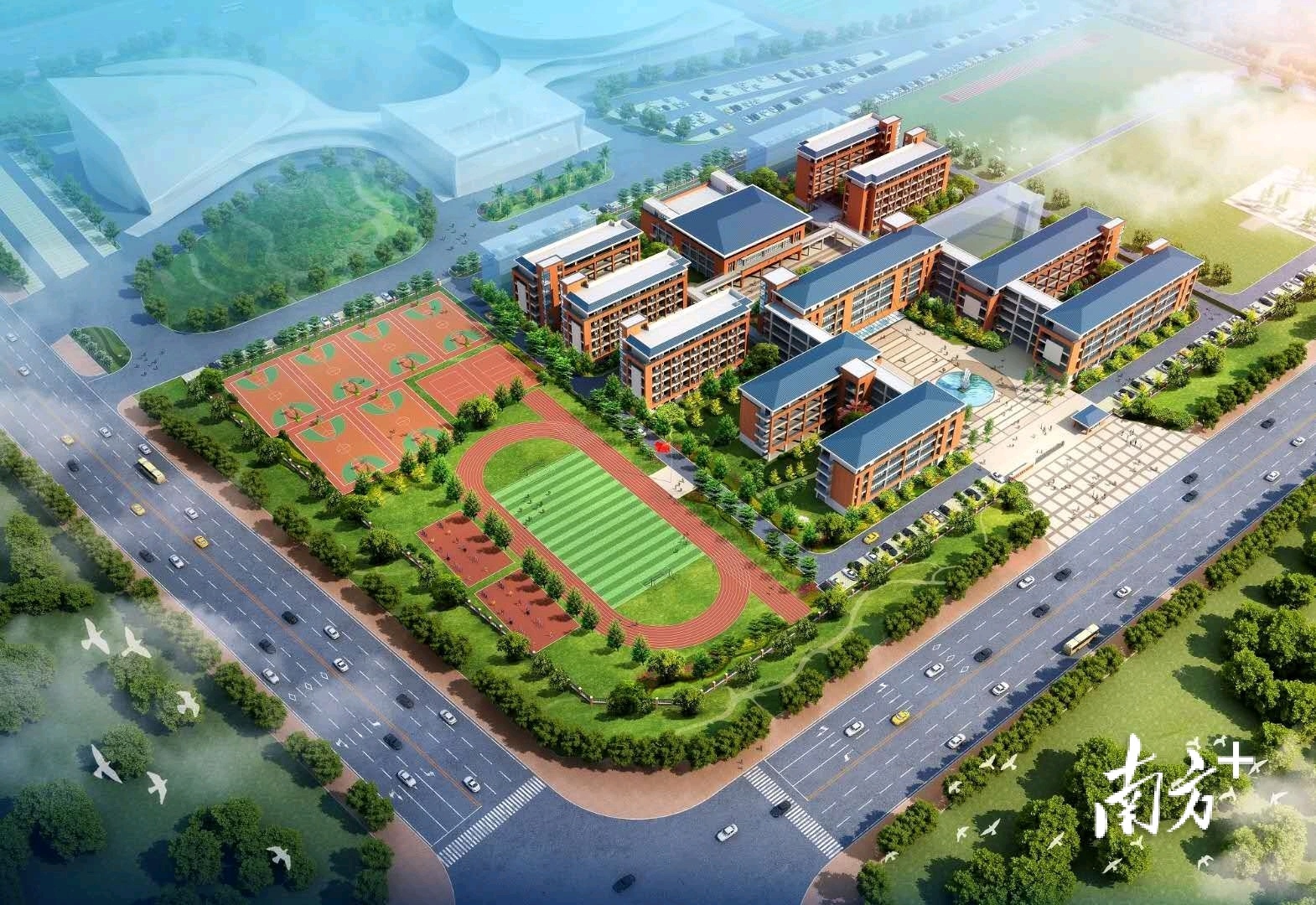 中等职业技术学校鸟瞰图(效果图)。资料图片。