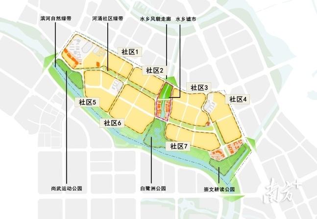 顺德中心城区岭南原乡概念规划空间结构图。