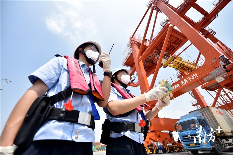 江门边检7×24小时驻点高新港执勤,为出入境船舶提供随到随检服务。陈浩棋 摄 江门边检7×24小时驻点高新港执勤,为出入境船舶提供随到随检服务。陈浩棋 摄