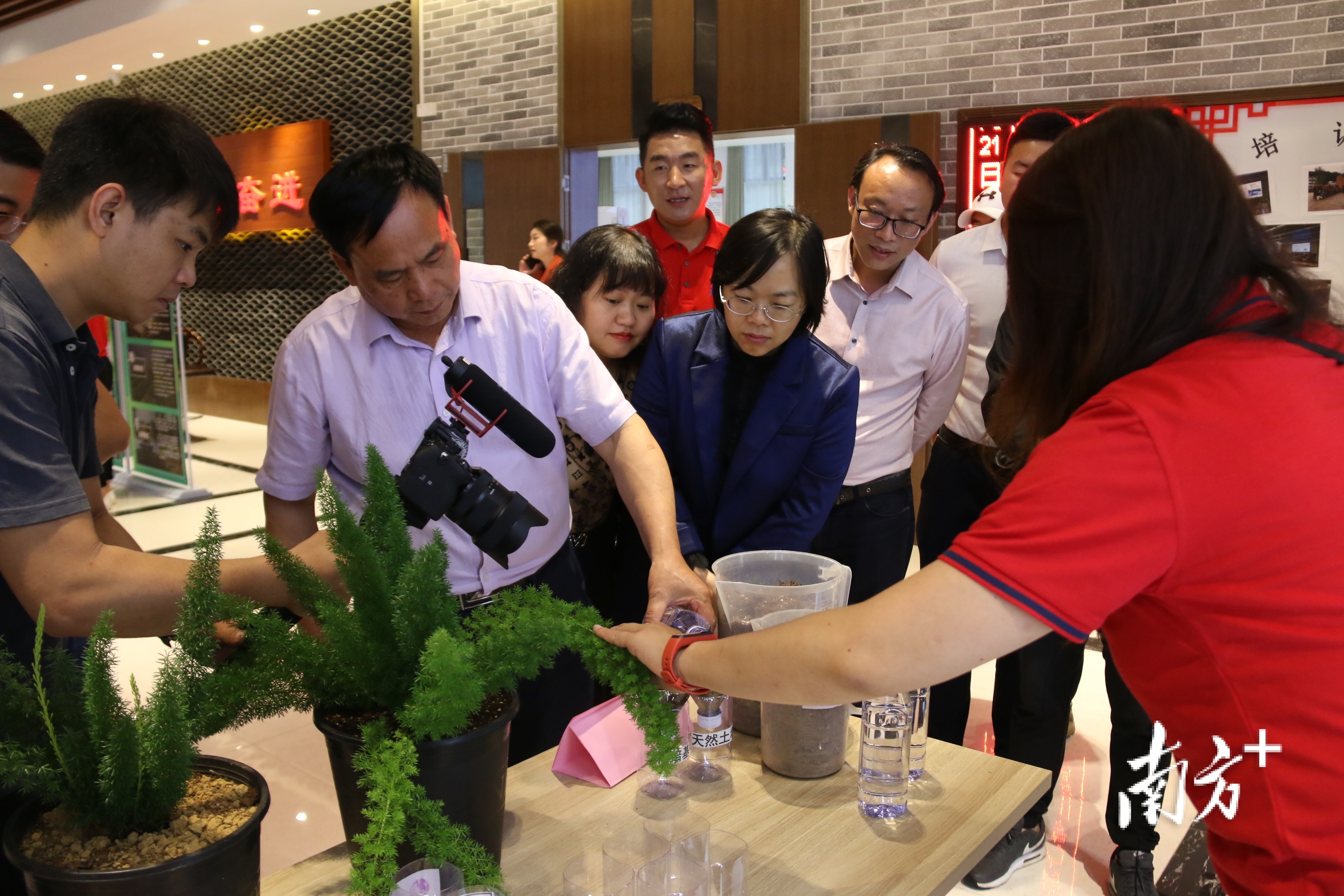 现场嘉宾体验植物发电小盆栽研学项目。陈咏怀 摄 现场嘉宾体验植物发电小盆栽研学项目。陈咏怀 摄
