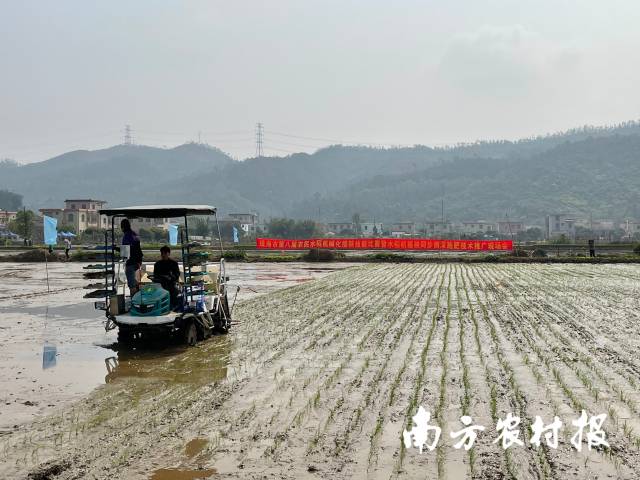 侧深施肥机在田野里作业
