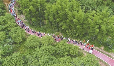 市民在绿道中穿梭步。（巢金红 摄）