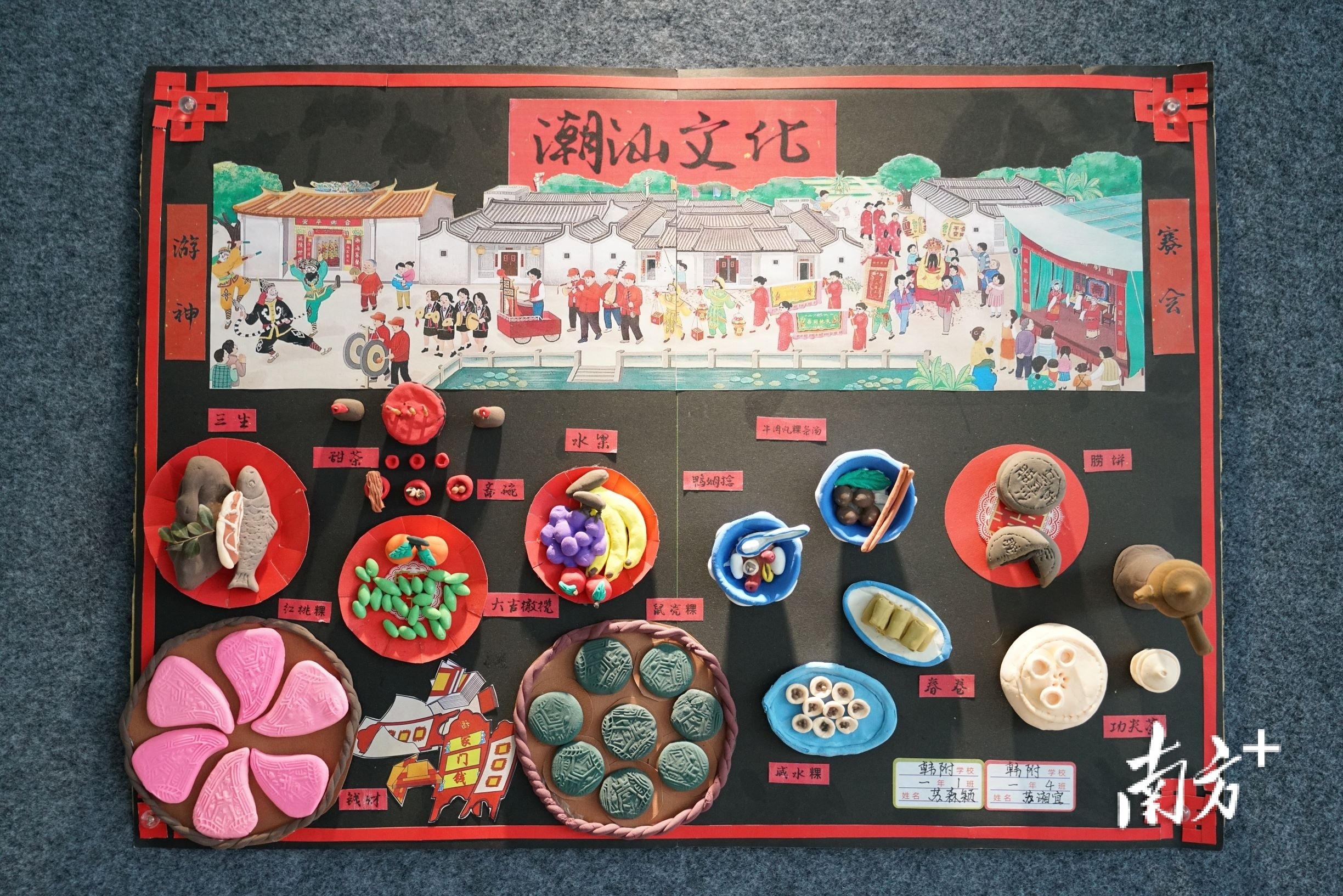 学生用粘土制成的潮州小吃模型。 学生用粘土制成的潮州小吃模型。