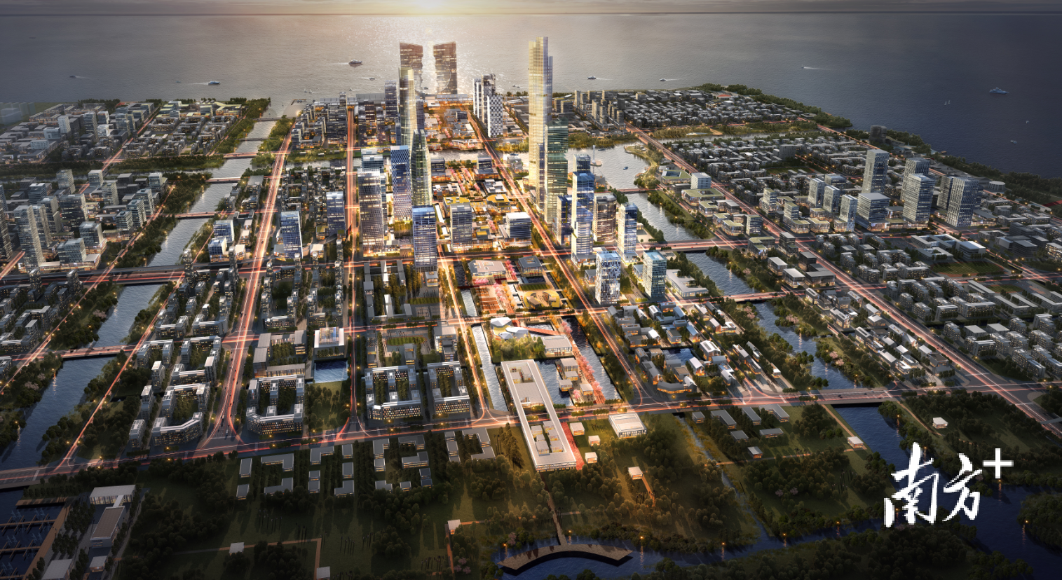 翠亨新区起步区南部片区规划效果图。翠亨新区供图。 翠亨新区起步区南部片区规划效果图。翠亨新区供图。