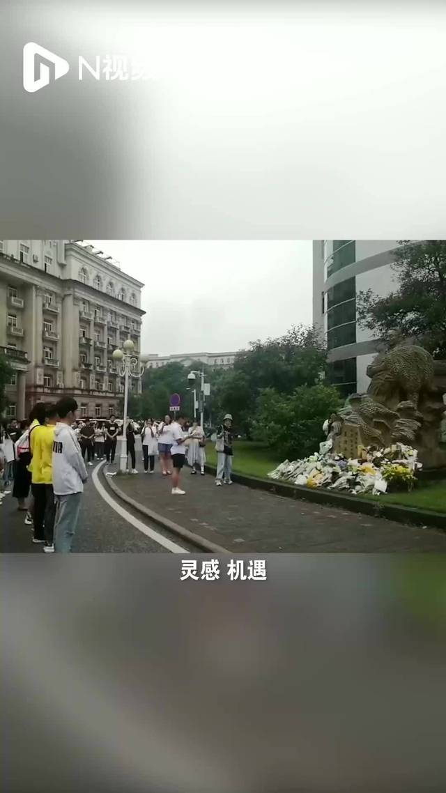 袁隆平母校师生在其雕像前献花悼念，附近花店黄白菊卖断货