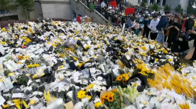 南方视频｜大批群众前往明阳山殡仪馆排长队悼念袁隆平，厅前已成花海