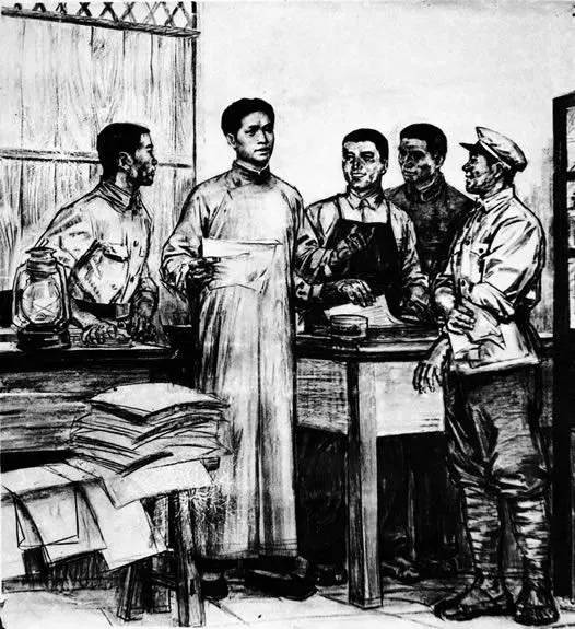 毛泽东在跟学员交流。