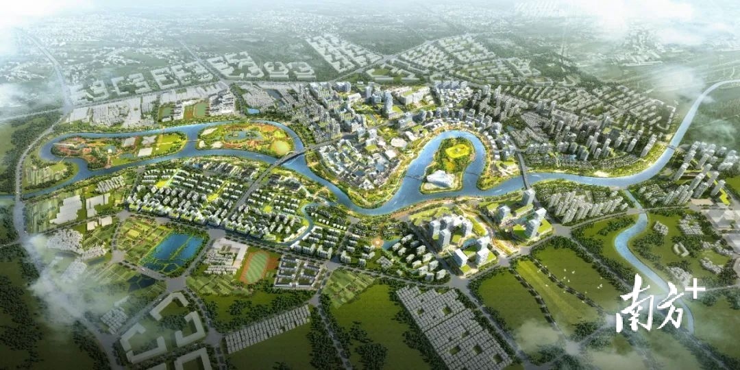 里湖新城设计鸟瞰图。