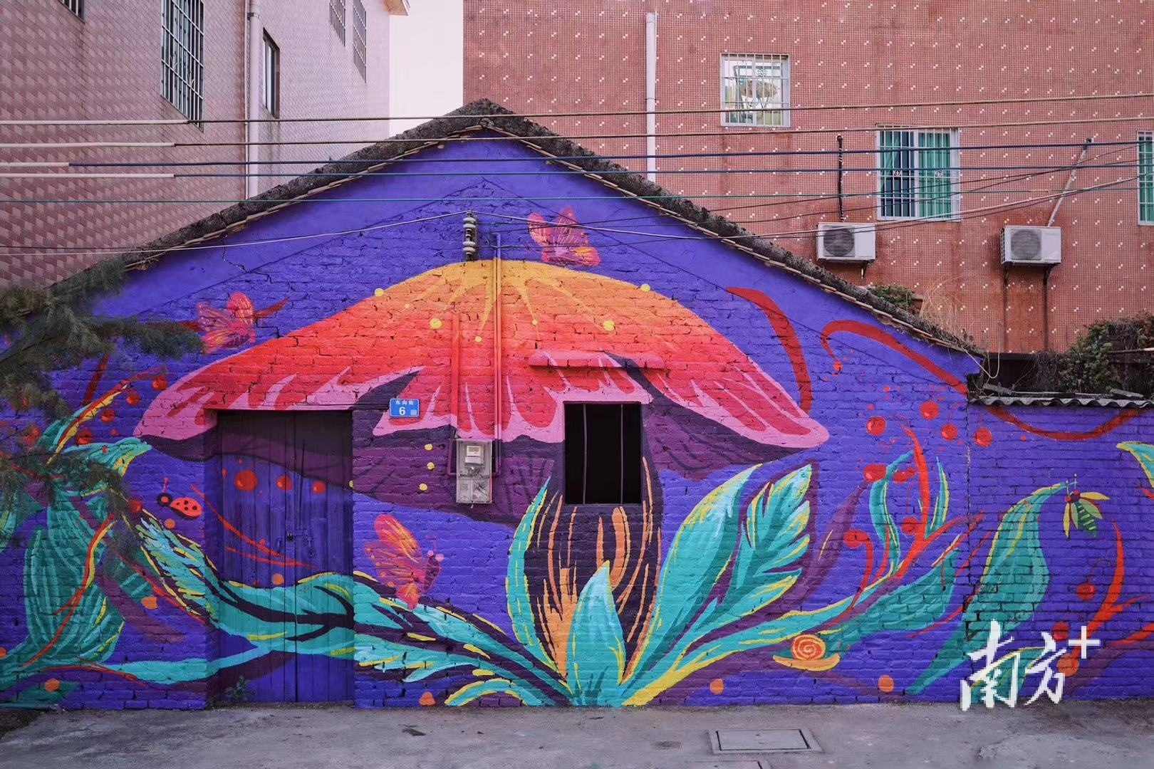 吴本发团队为鲁岗村的村居外立面实施墙绘艺术。受访者供图