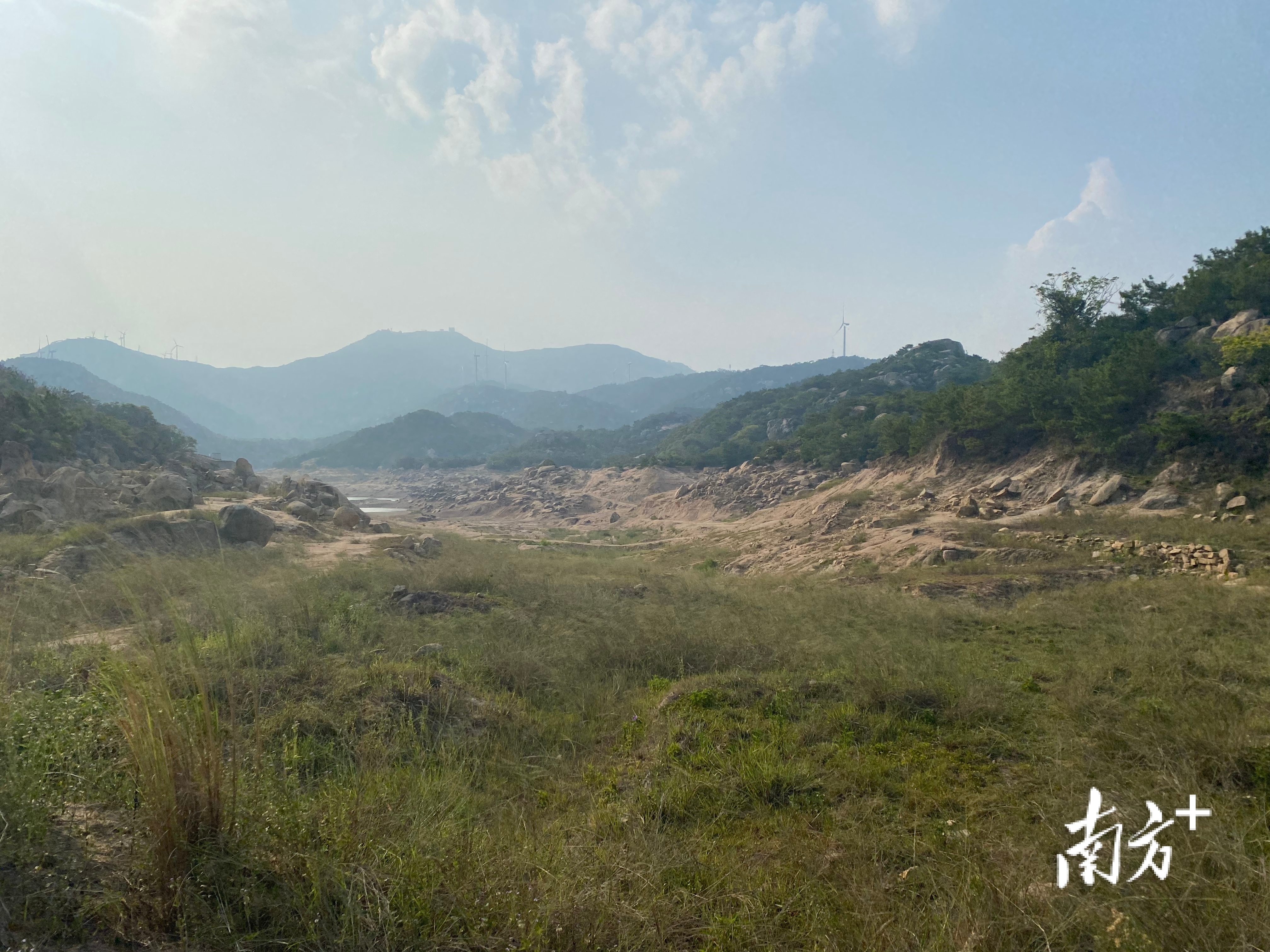 水库干涸,杂草丛生。