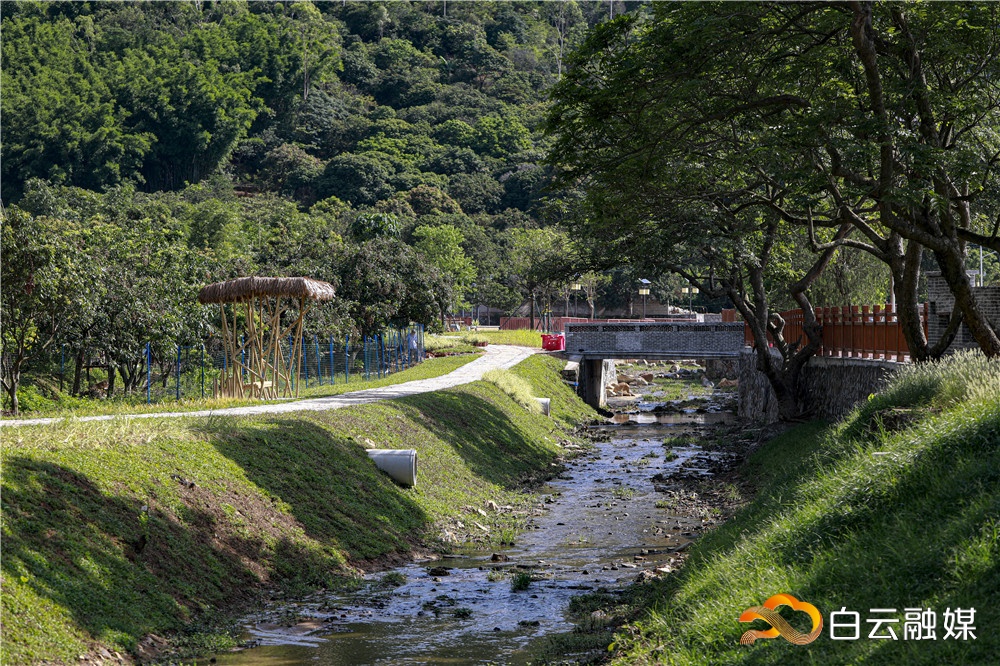  白山涌新建形似小瀑布的亲水平台，两旁配有可供休憩的凉亭。石建华 摄