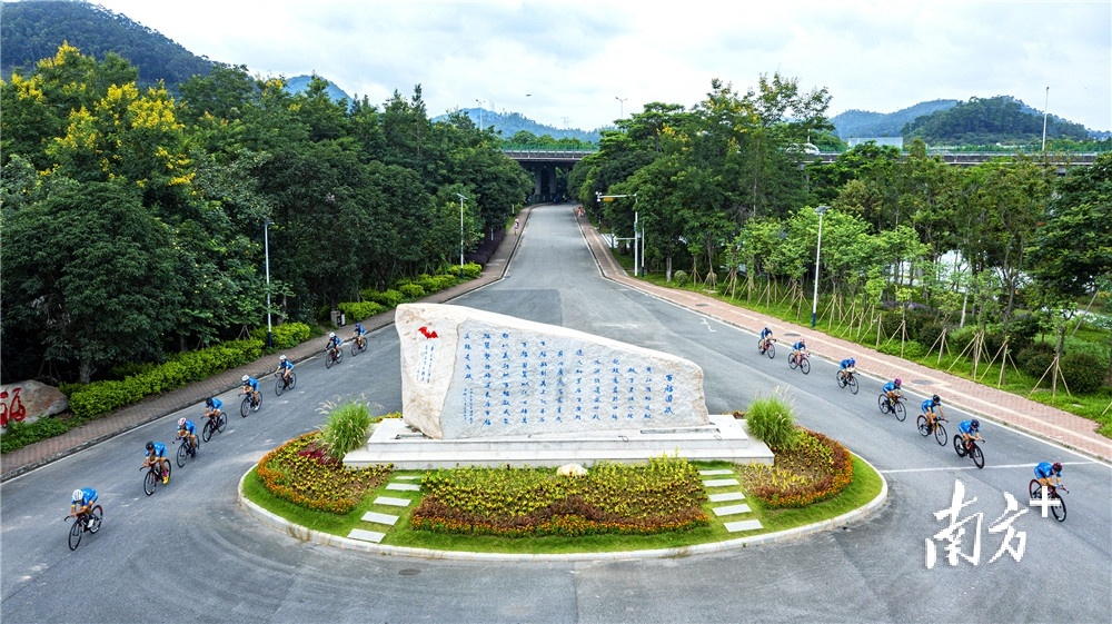 黄江自行车队在黄牛埔绿道进行训练。李鄂摄