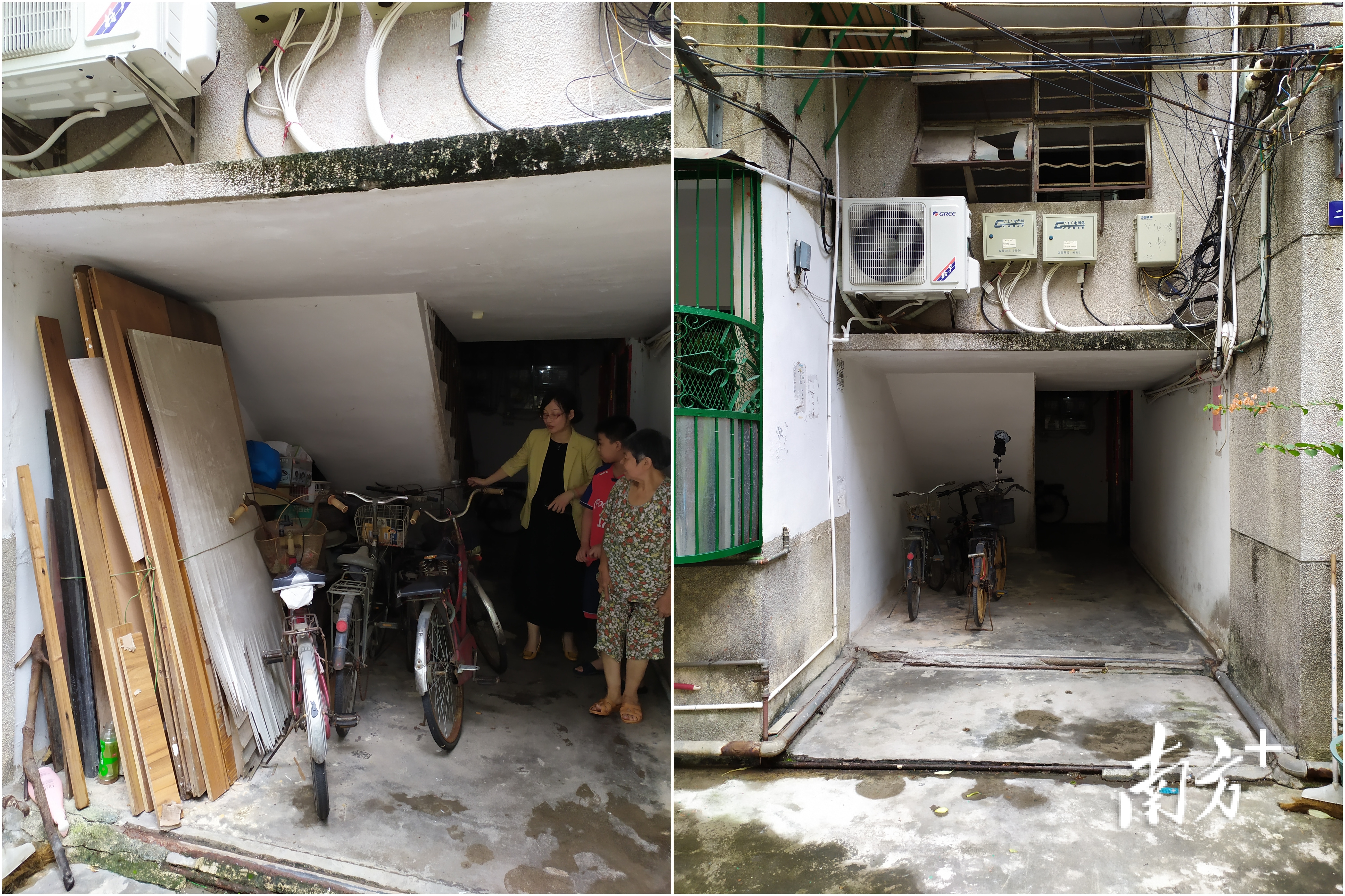 楼梯间清理前后对比。  